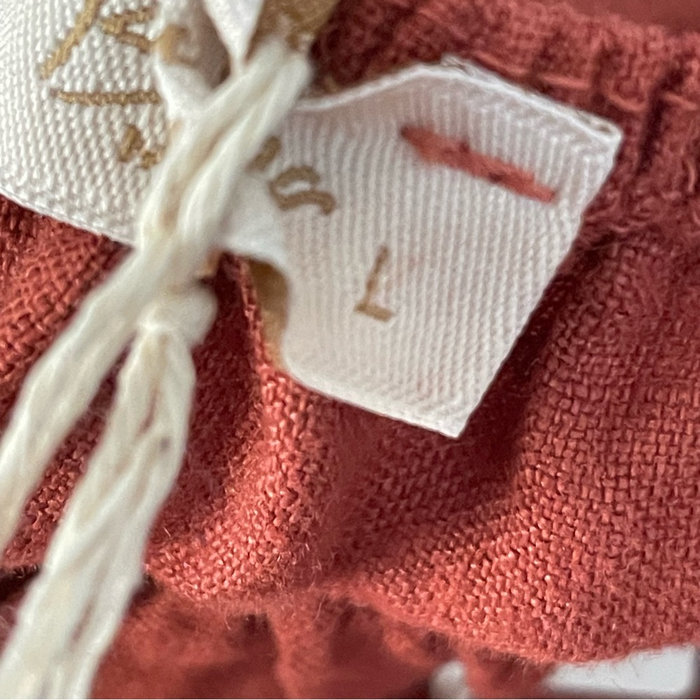 Italian Made Bellambra 100% Linen Blouse Top Puff Sleeve Rust Terracotta Large - Picture 12 of 14